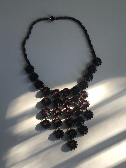 Vintage Leo glass necklace purple crystal bib