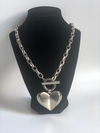 Vintage GIVENCHY large pendant heart matte silver tone