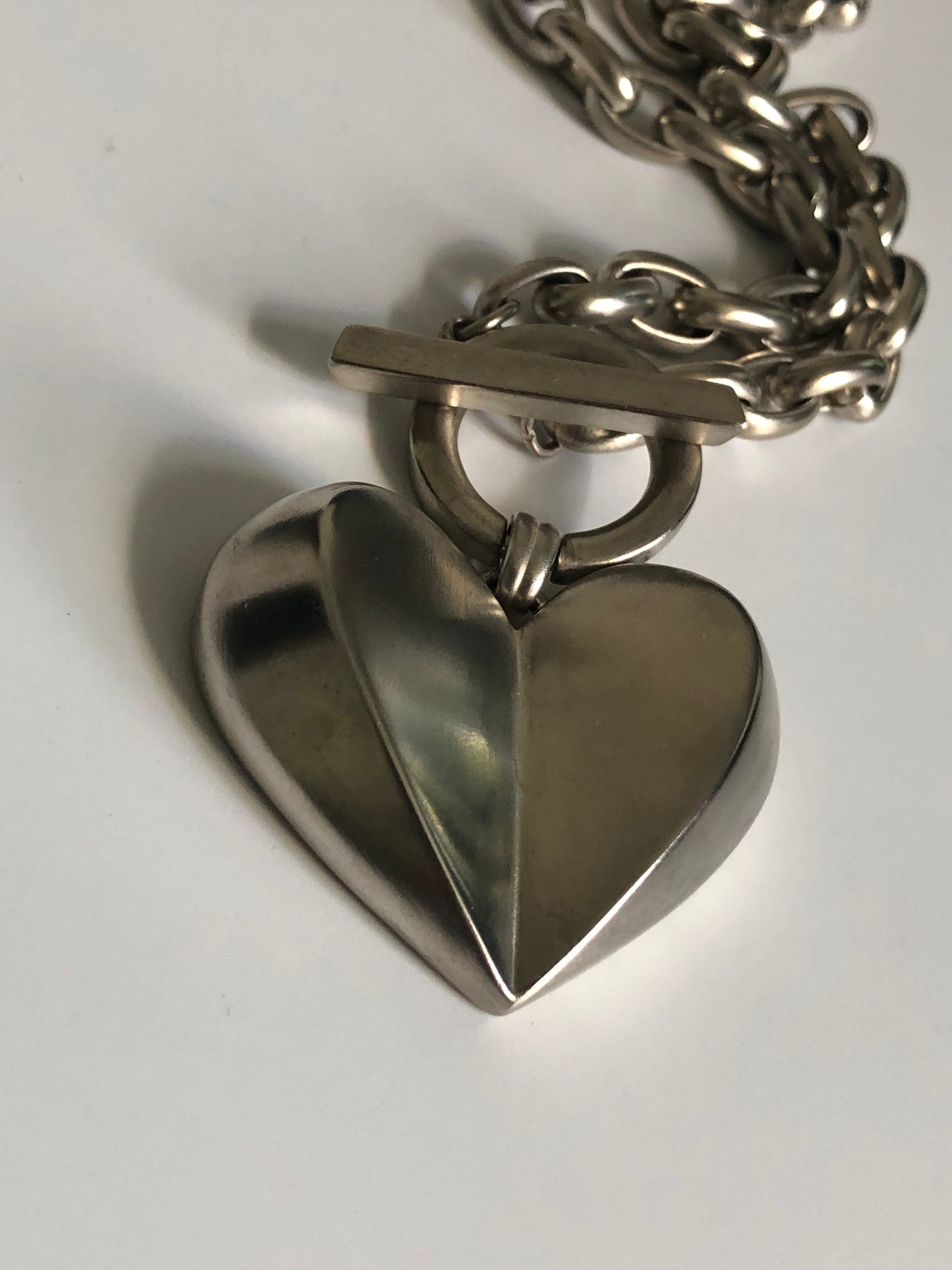 Vintage GIVENCHY large pendant heart matte silver tone