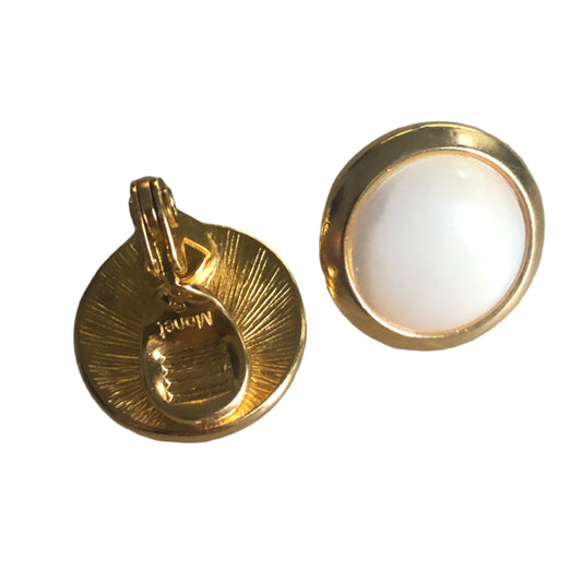 Vintage Monet earrings clip on button style mother of pearl