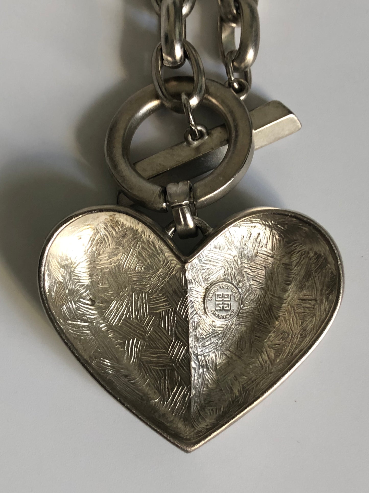 Vintage GIVENCHY large pendant heart matte silver tone