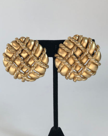 Vintage Les Bernard earrings clip on large wicker cord