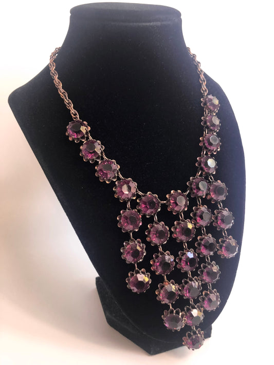 Vintage Leo glass necklace purple crystal bib