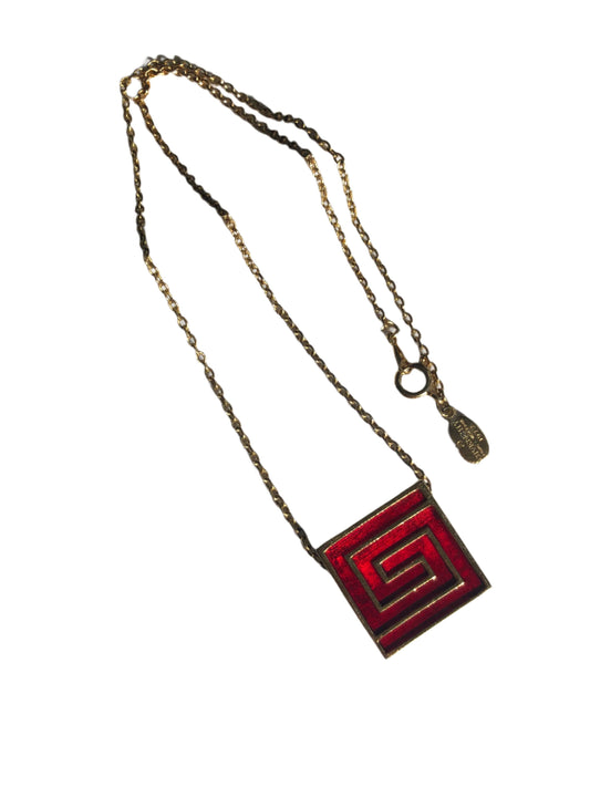 Vintage GIVENCHY necklace logo pendant red enamel