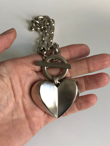 Vintage GIVENCHY large pendant heart matte silver tone